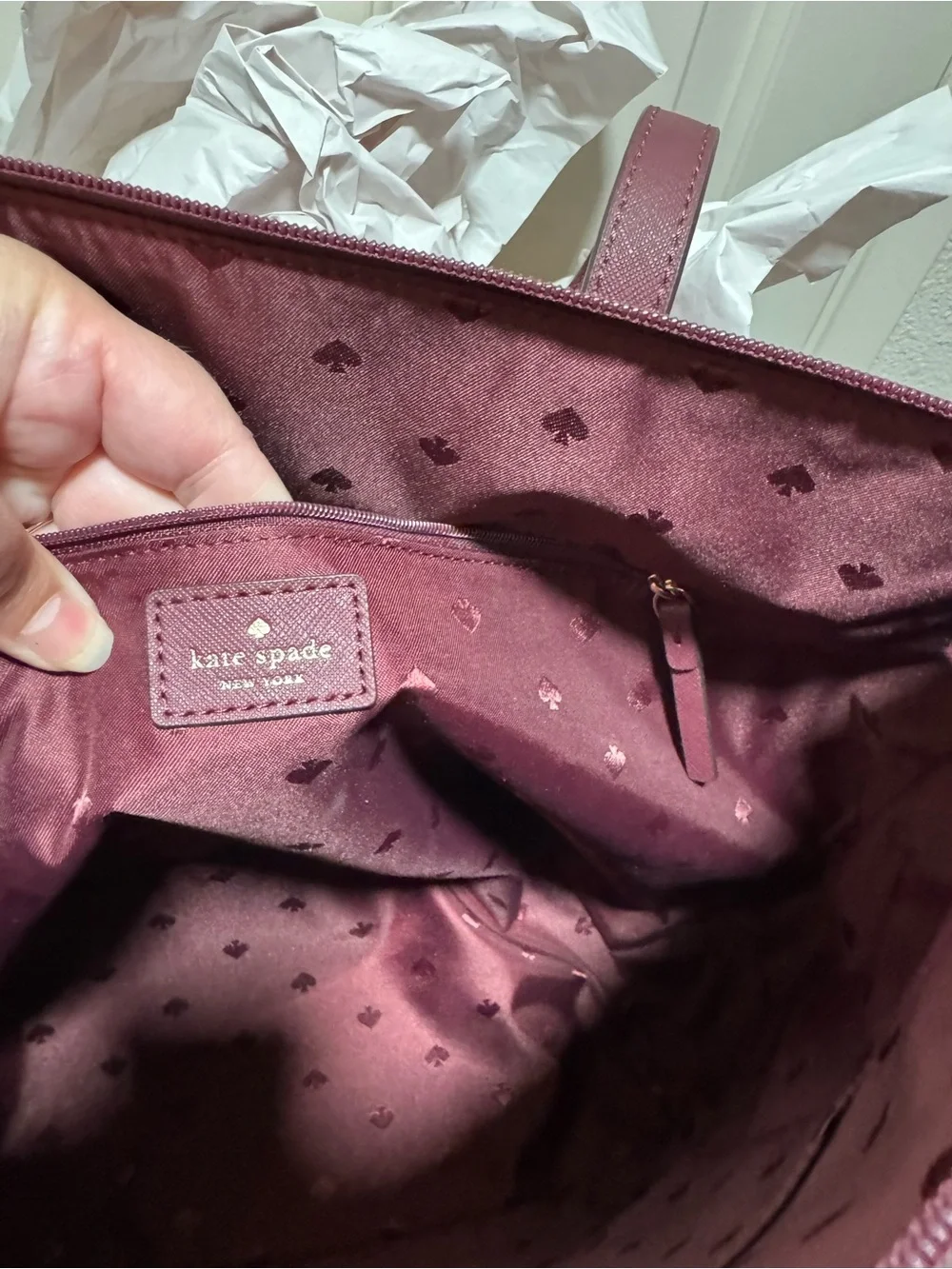 NWT Kate Spade Greta Court Cherrywood Saffiano Leather Glitter Large Tote Bag